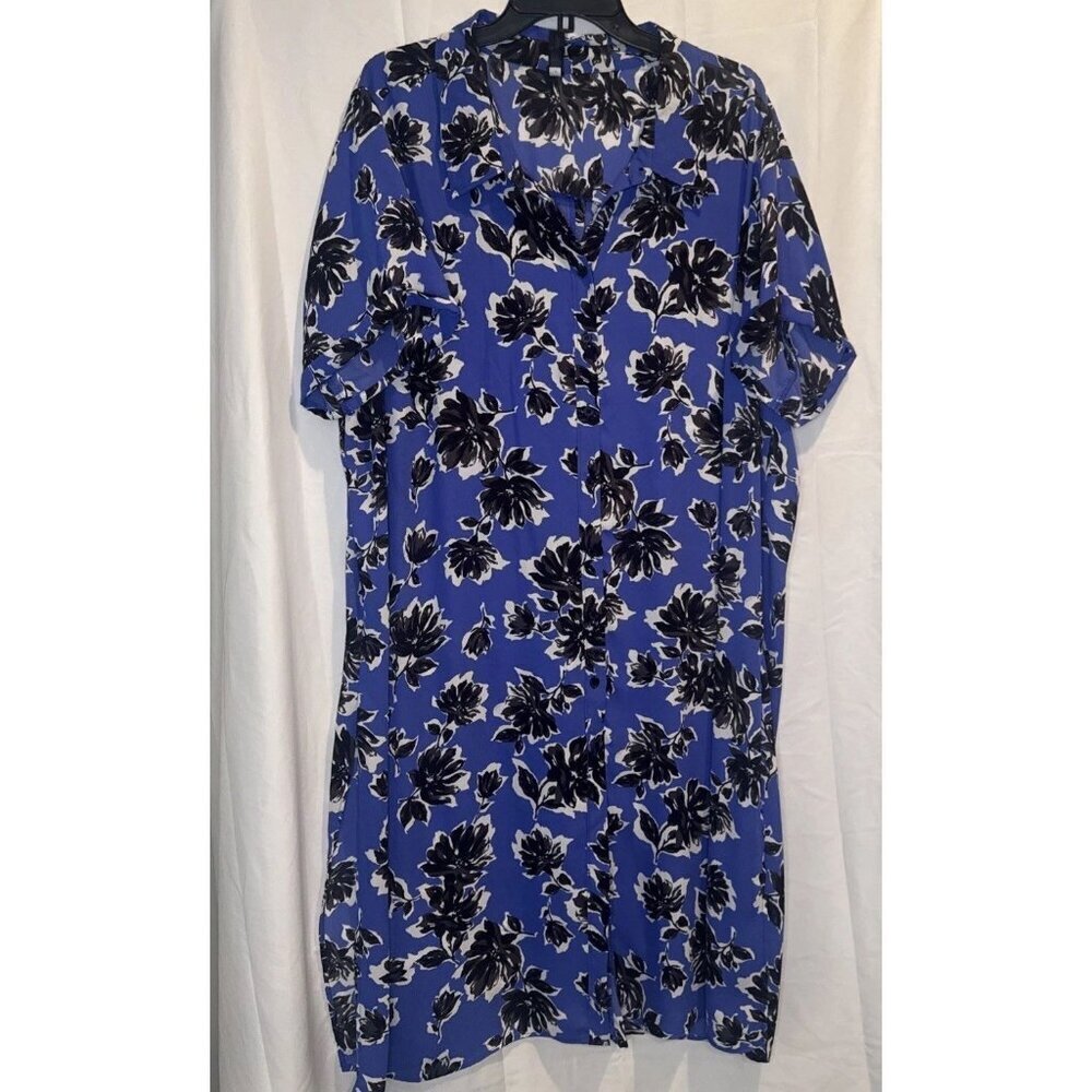 Lane Bryant Womens Blue Floral Button Front Shirt Maxi Dress Overpiece Sz 22/24
